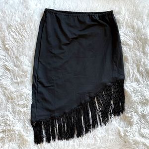 Black Fringe Skirt Swim Cover Up, XS